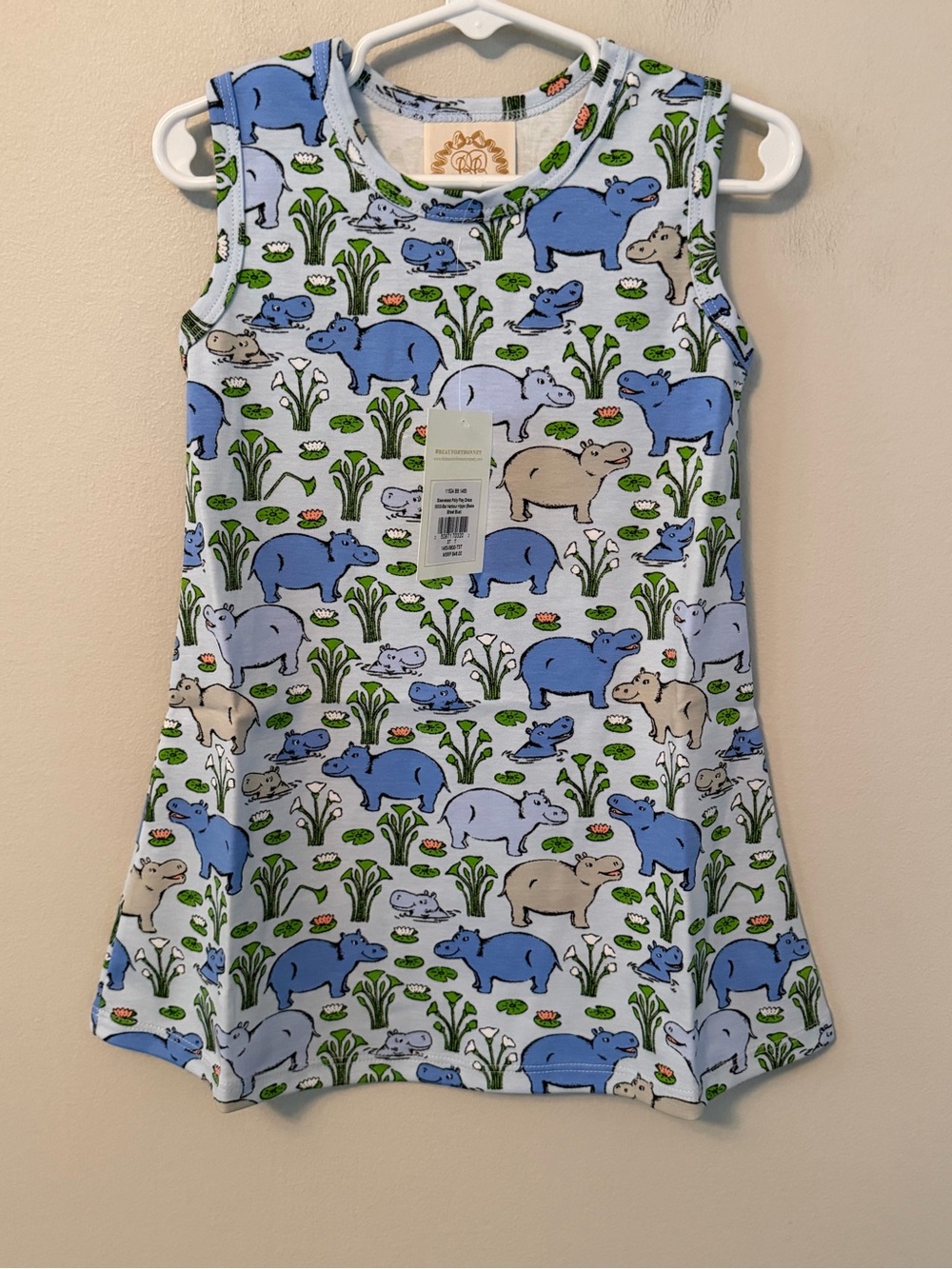 The Beaufort Bonnet Company Blue Hippo Print Tank Polly Play Dress
